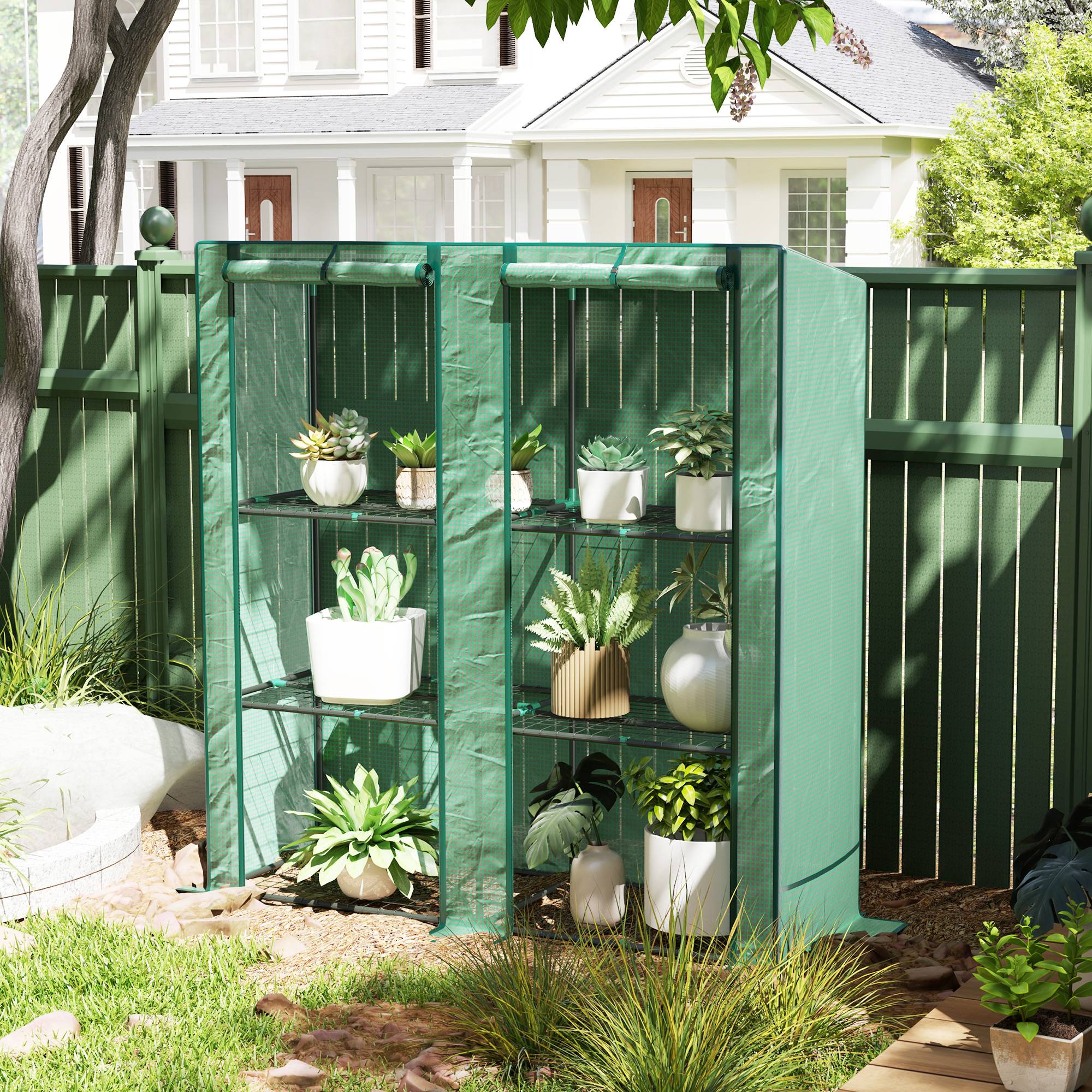 ComfortXL - Mini serre 3 niveaux acier et plastique vert 144 x 48 x 152 cm pour balcon protection UV - ComfortXL Outdoor Living - Image 1