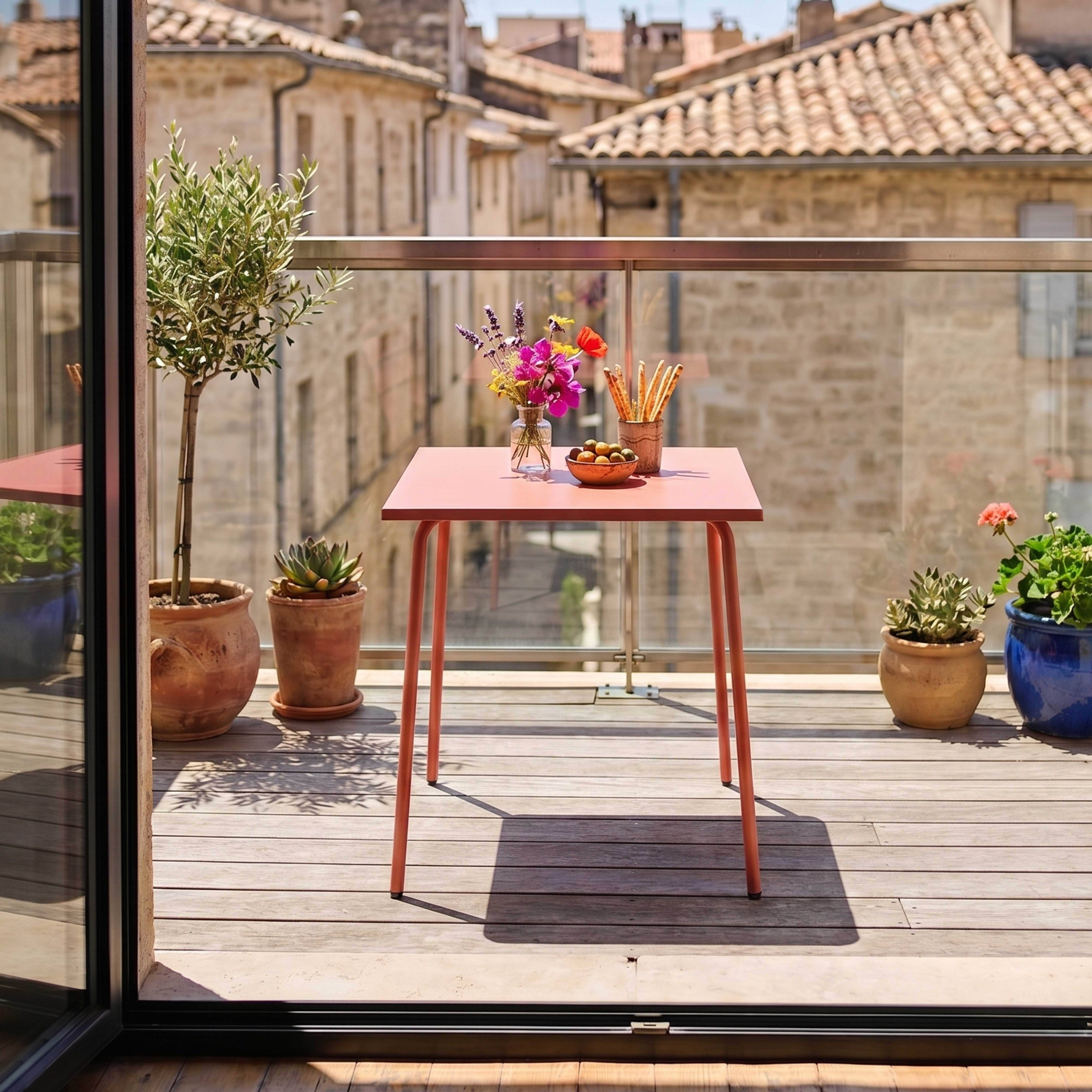 Oviala - Table de jardin carrée en métal argile 70cm Palavas - Oviala - Image 2