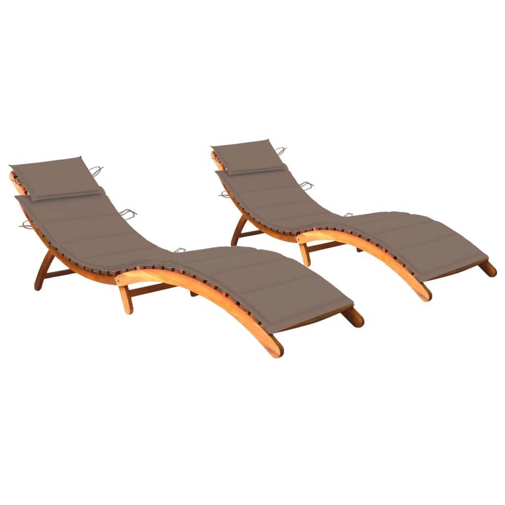 Helloshop26 - Lot de 2 transats chaise longue bain de soleil lit de jardin terrasse meuble d'extérieur avec coussins bois d'acacia solide - Image 1
