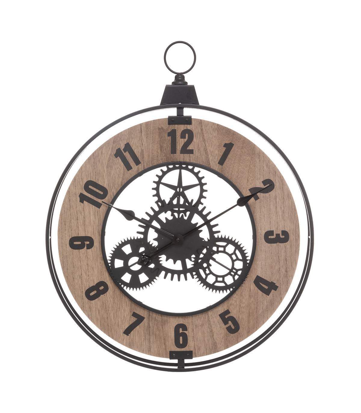 Pendule murale en Métal et Bois esprit Vintage 57 x 70 cm - Image 1