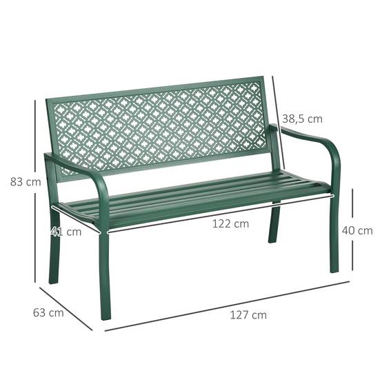 Banc 2 places acier décor floral sur dossier pour balcon terrasse 127 x 63 x 83 cm - Image 5