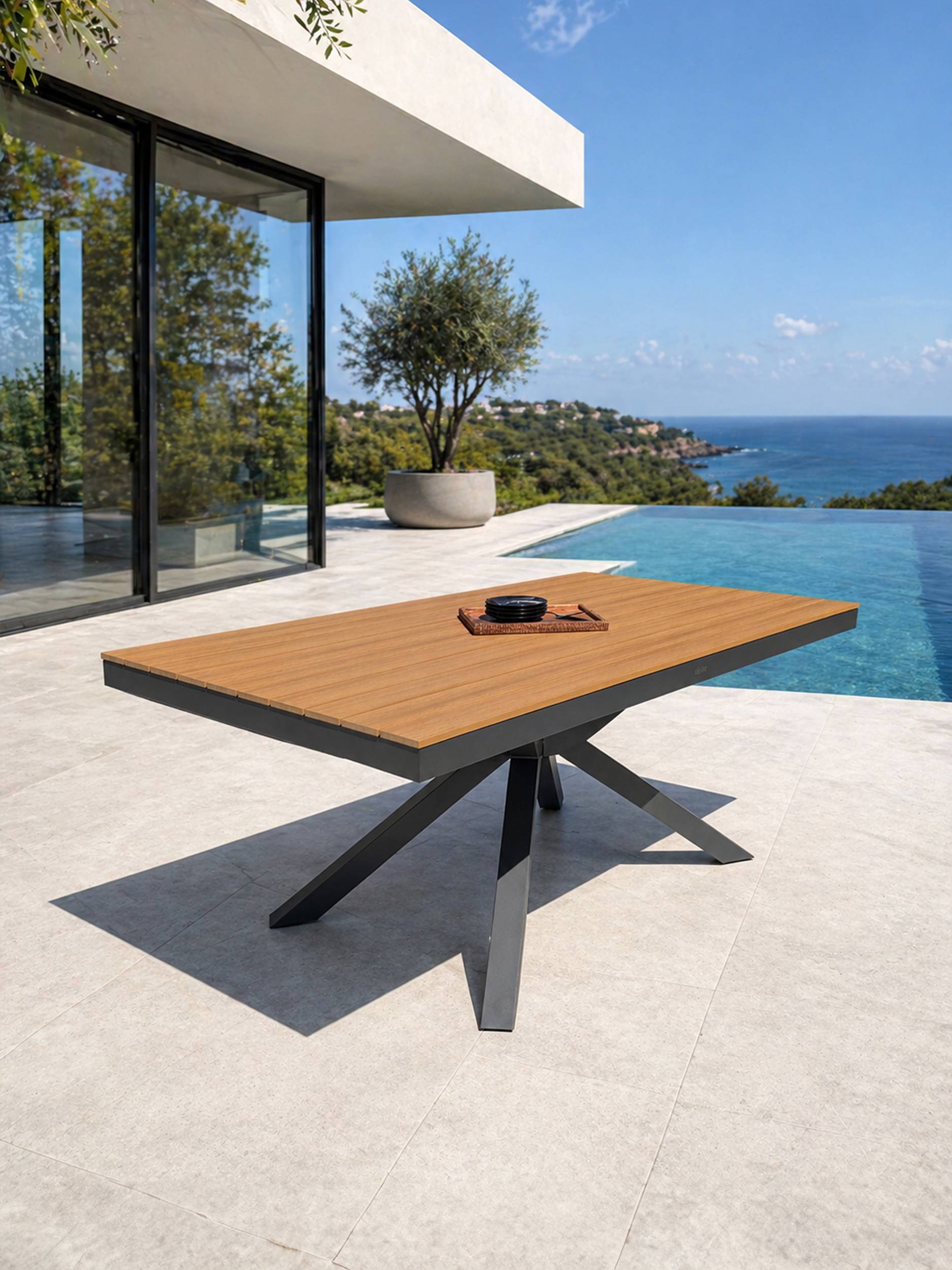 Dcb Garden - Table de jardin en alu plateau polywood aspect bois - Gris anthracite - LAMU - Image 1