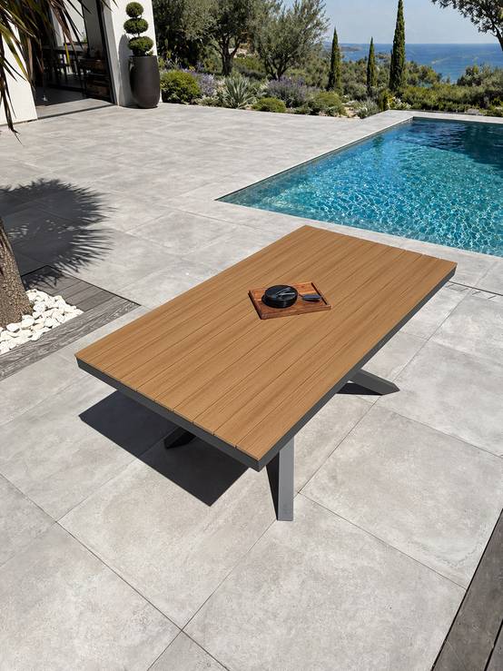 Dcb Garden - Table de jardin en alu plateau polywood aspect bois - Gris anthracite - LAMU - Image 6