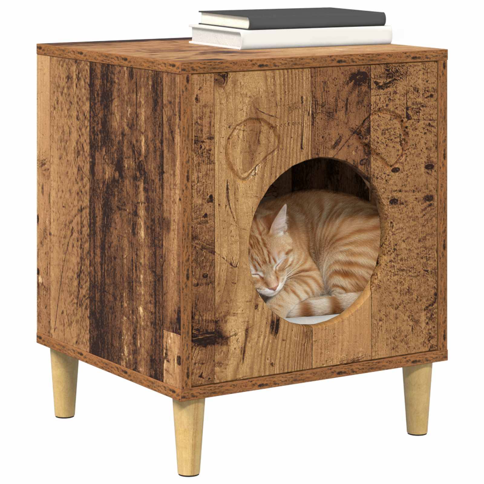 Cube Chat Design Bois Ancien Repos Brun 53cm pour Chat Vintage Solide - ComfortXL Outdoor Living - Image 3