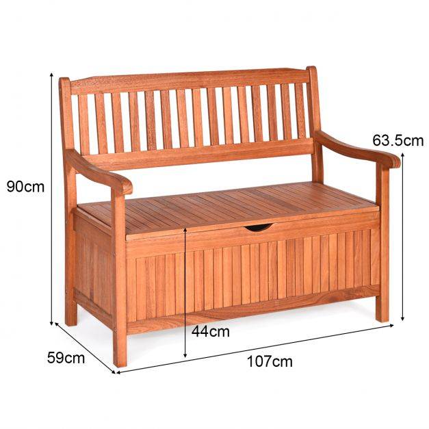 Helloshop26 - Banc de jardin 2 places 107 x 59 x 90 cm en bois d'eucalyptus avec compartiment de rangement pour jardin terrasse balcon - Image 1