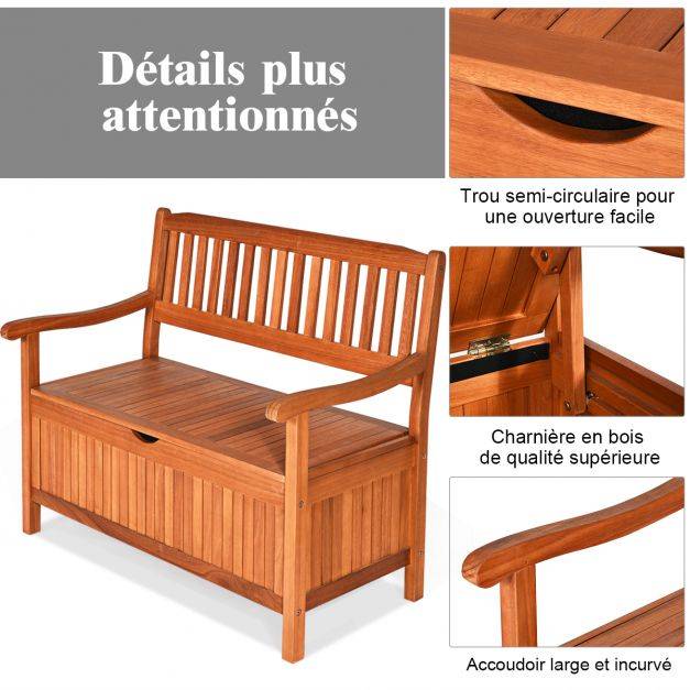 Helloshop26 - Banc de jardin 2 places 107 x 59 x 90 cm en bois d'eucalyptus avec compartiment de rangement pour jardin terrasse balcon - Image 2