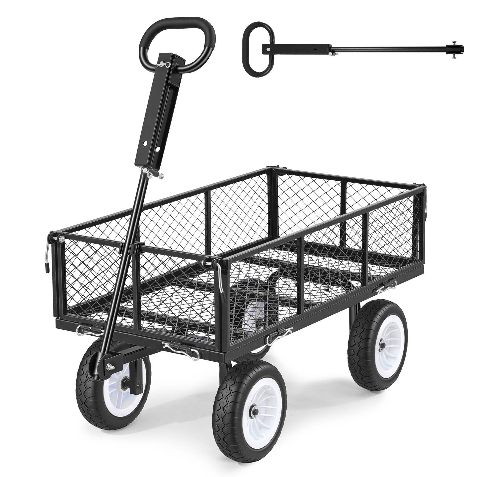 Vevor - VEVOR Chariot de jardin acier 408,2 kg, pneus PU 25,4 cm increvables, côtés amovibles, poignée réglable, compatible tracteur et quad, noir. - Image 1