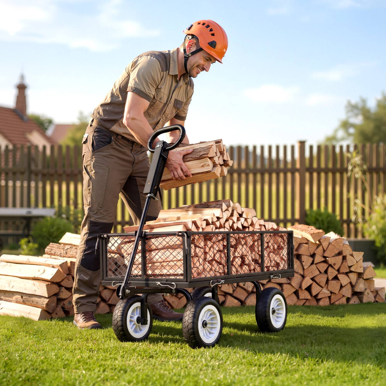 Vevor - VEVOR Chariot de jardin acier 408,2 kg, pneus PU 25,4 cm increvables, côtés amovibles, poignée réglable, compatible tracteur et quad, noir. - Image 8