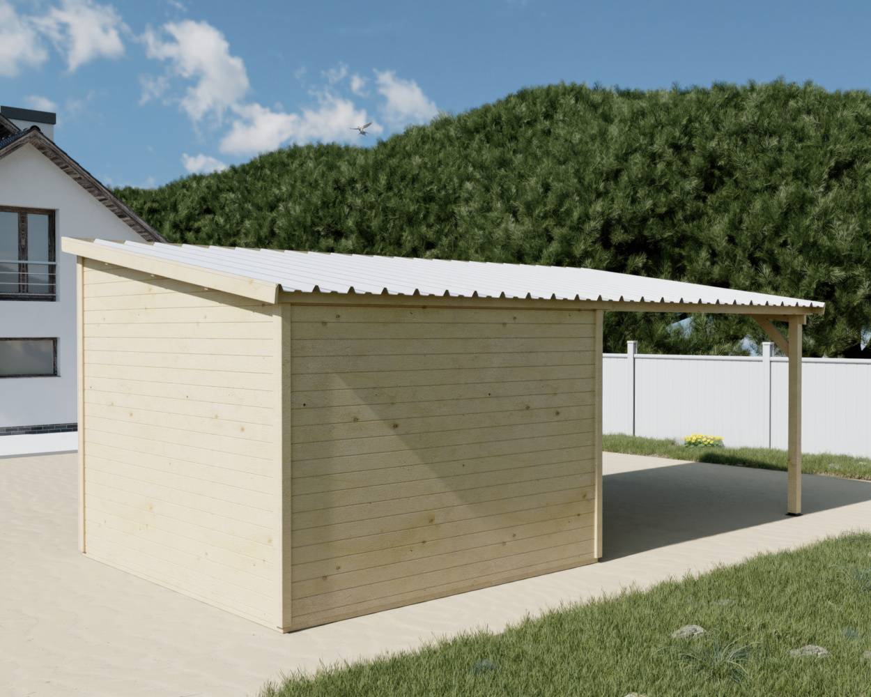 Habrita - Abri Madriers bois massif - 28 mm - surface extérieur 18,06 m2 avec bûcher- Toit monopente -couverture bac acier - Image 3