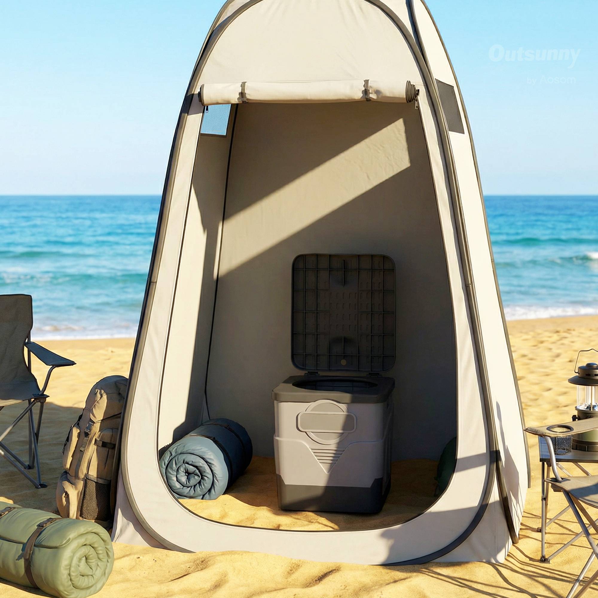Toilettes portables en polypropylène avec 12 sachets de produit solidifiant et 12 sacs, capacité de charge de 100 kg, gris foncé - Image 4