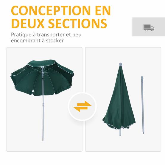 Parasol inclinable octogonal en métal et polyester vert 294 x 198 x 255 cm - PANGIVO - Image 7