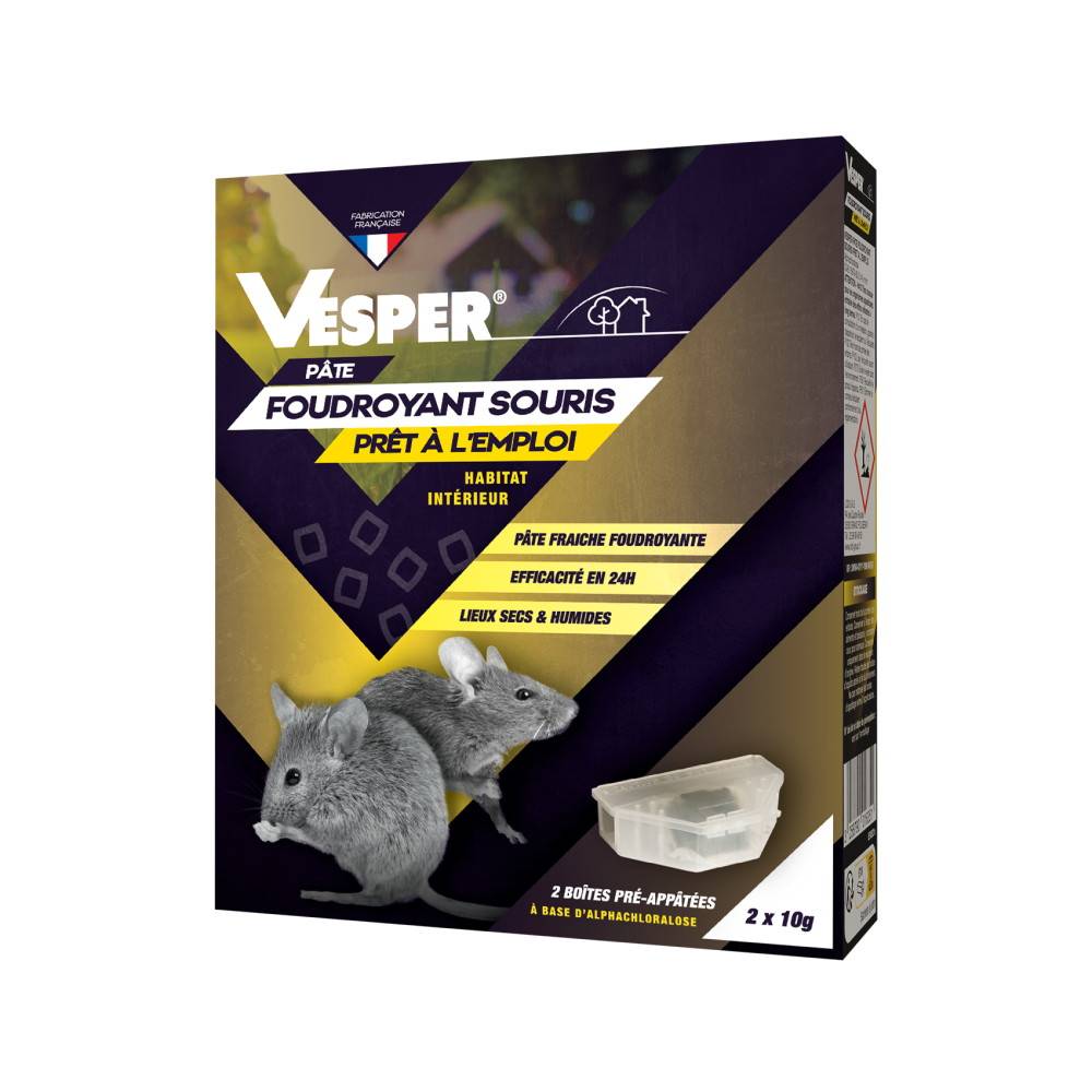 Vesper - 2 boîtes pré-appâtées pour souris - Efficacité en 24H Vesper