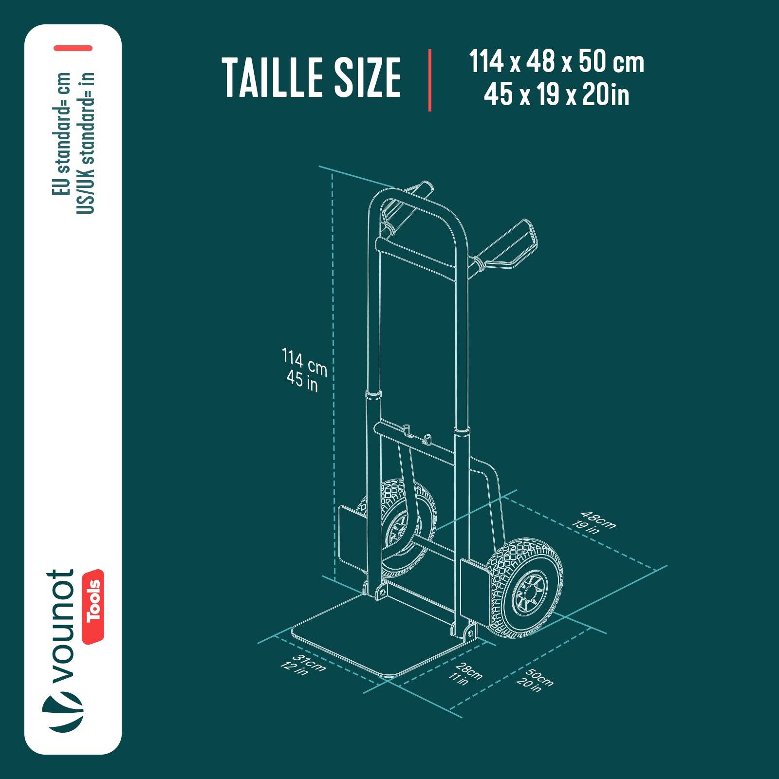 Vounot - Diable de transport pliable 200kg - Chariot de manutention avec roues gonflables et poignées ergonomiques - Jaune - VOUNOT® - Image 3