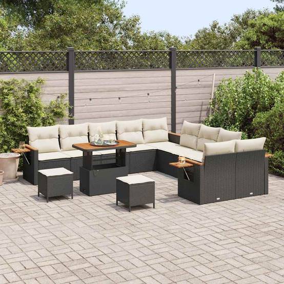 Ensemble Canapés 13 Pièces Poly Rotin Noir et Crème avec Table Rectangulaire et Coffres Rangement – ComfortXL Outdoor Living - Image 3