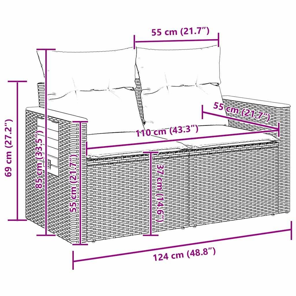 Ensemble Canapés 13 Pièces Poly Rotin Noir et Crème avec Table Rectangulaire et Coffres Rangement – ComfortXL Outdoor Living - Image 5