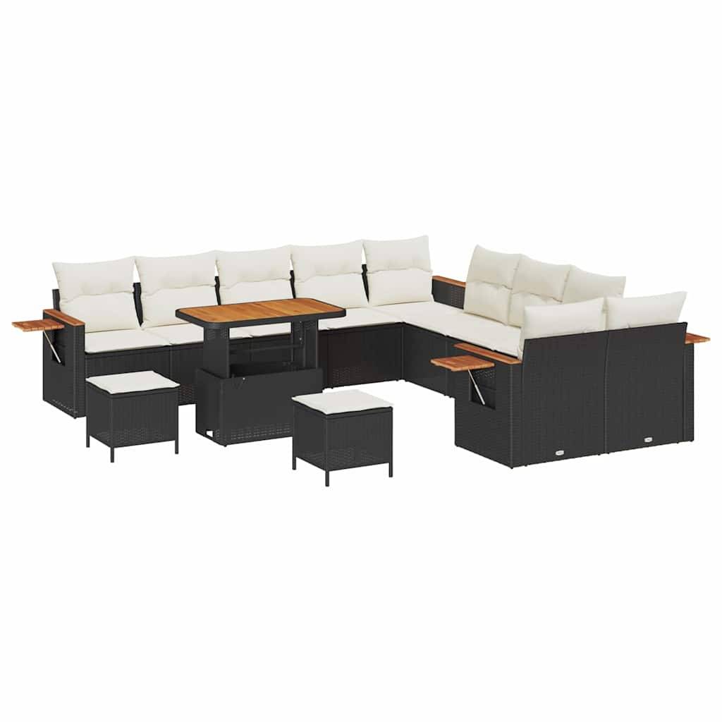 Ensemble Canapés 13 Pièces Poly Rotin Noir et Crème avec Table Rectangulaire et Coffres Rangement – ComfortXL Outdoor Living - Image 2