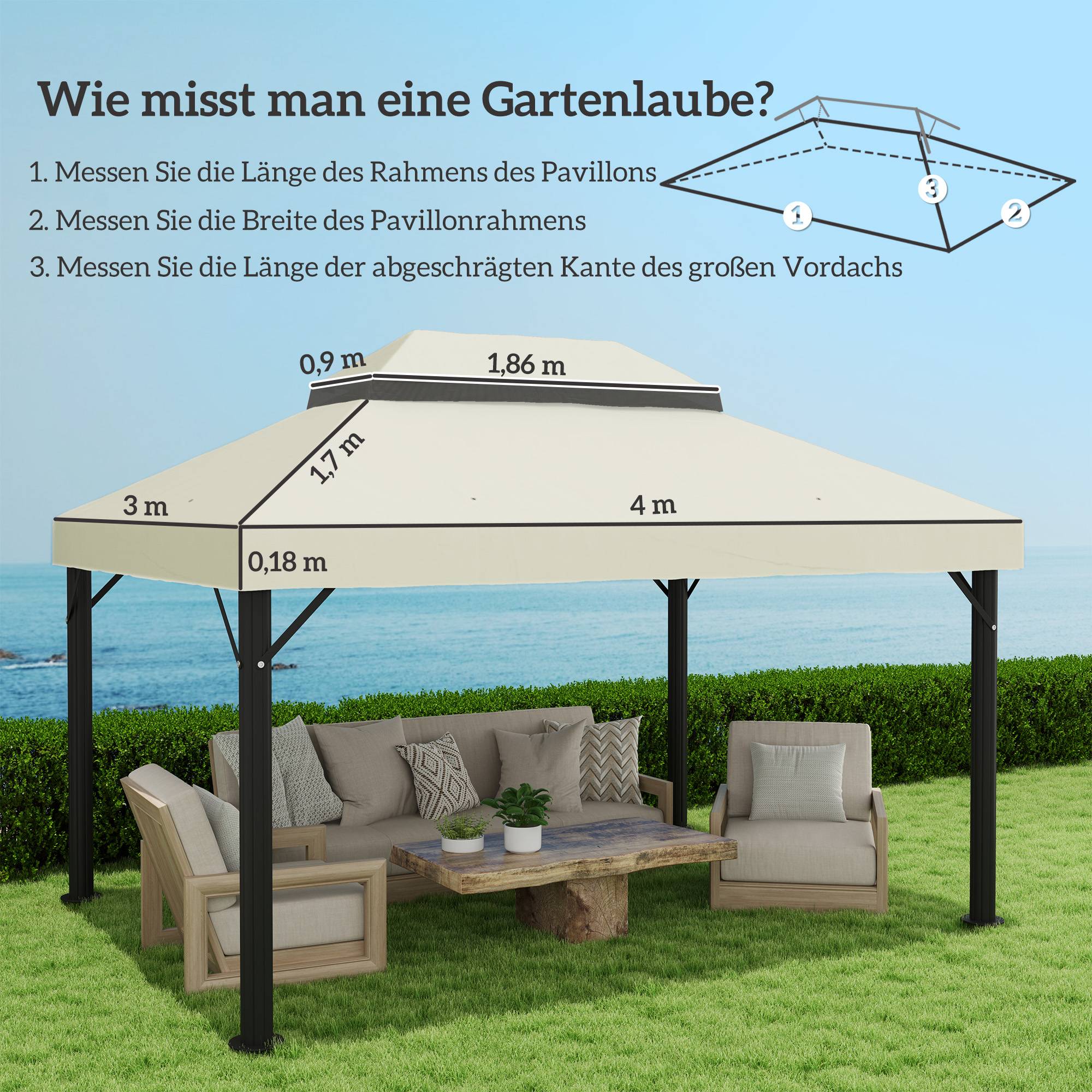 Toile de rechange tonnelle Oxford 600D jardin toit double imperméable 3x4m crème - ComfortXL Outdoor Living - Image 3