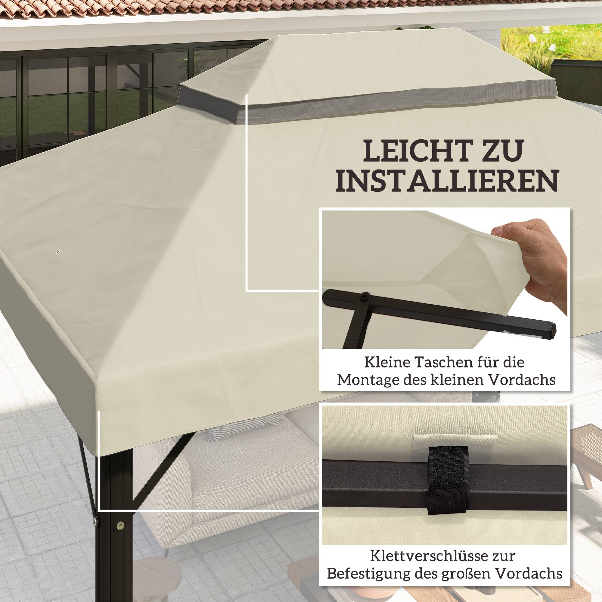 Toile de rechange tonnelle Oxford 600D jardin toit double imperméable 3x4m crème - ComfortXL Outdoor Living - Image 5