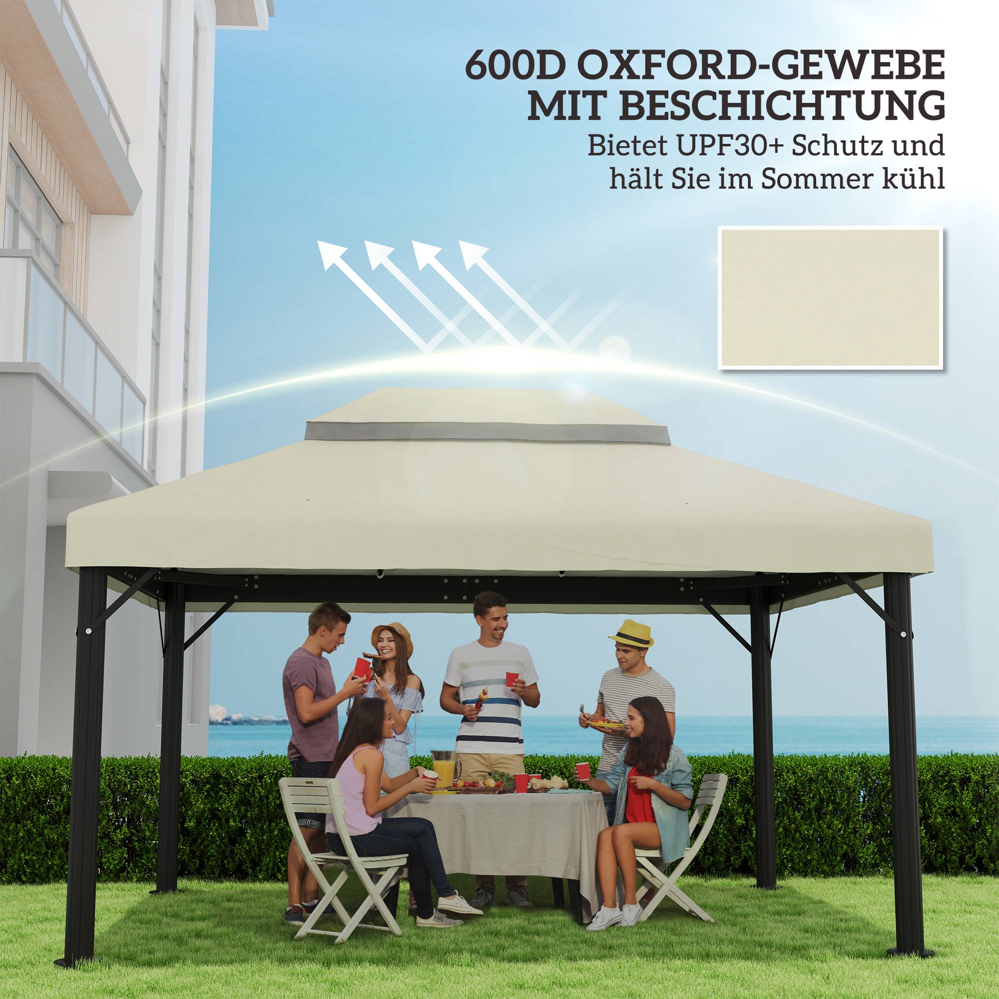 Toile de rechange tonnelle Oxford 600D jardin toit double imperméable 3x4m crème - ComfortXL Outdoor Living - Image 6