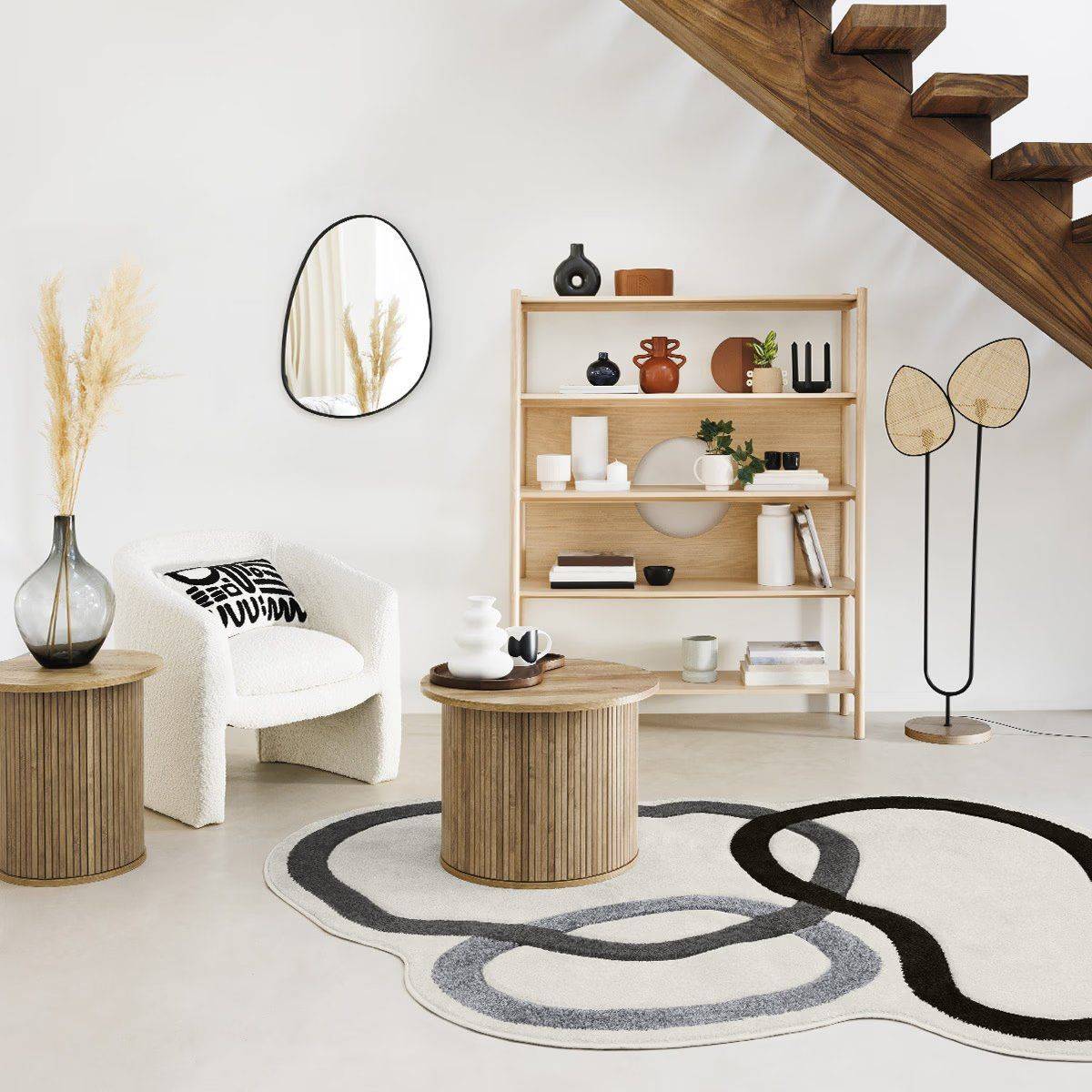 Tapis décoratif esprit art déco Blanc Ivoire motifs graphiques 200 x 216 cm - Image 3