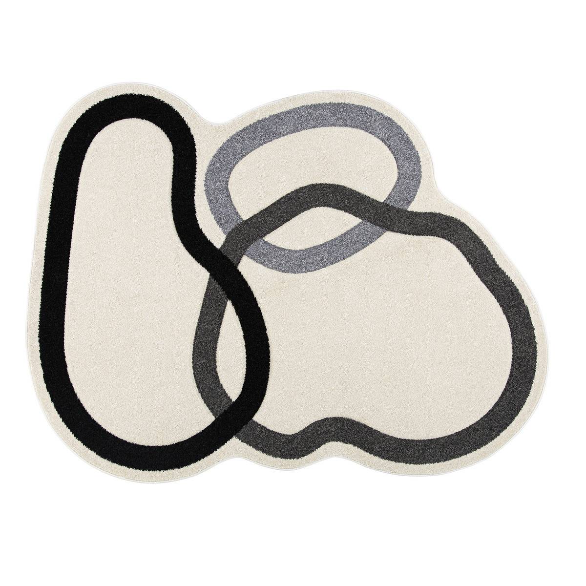Tapis décoratif esprit art déco Blanc Ivoire motifs graphiques 200 x 216 cm - Image 1