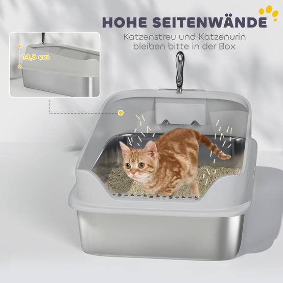 Bac à litière acier inoxydable intérieur hygiène grand chat bords hauts 69cm gris - ComfortXL Outdoor Living - Image 8