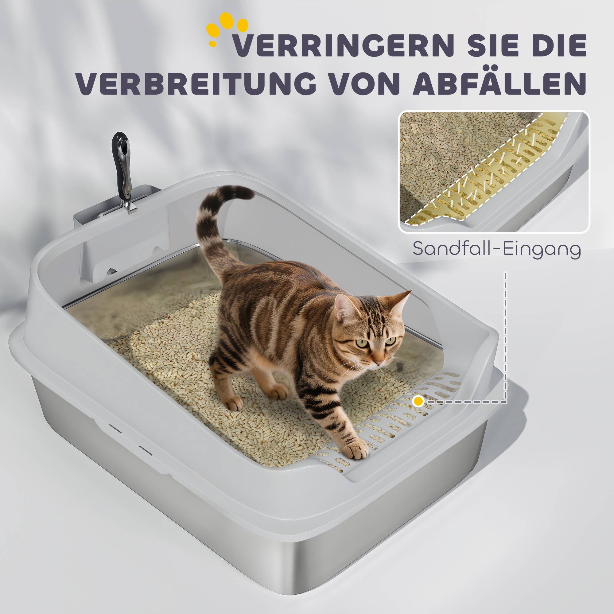 Bac à litière acier inoxydable intérieur hygiène grand chat bords hauts 69cm gris - ComfortXL Outdoor Living - Image 9