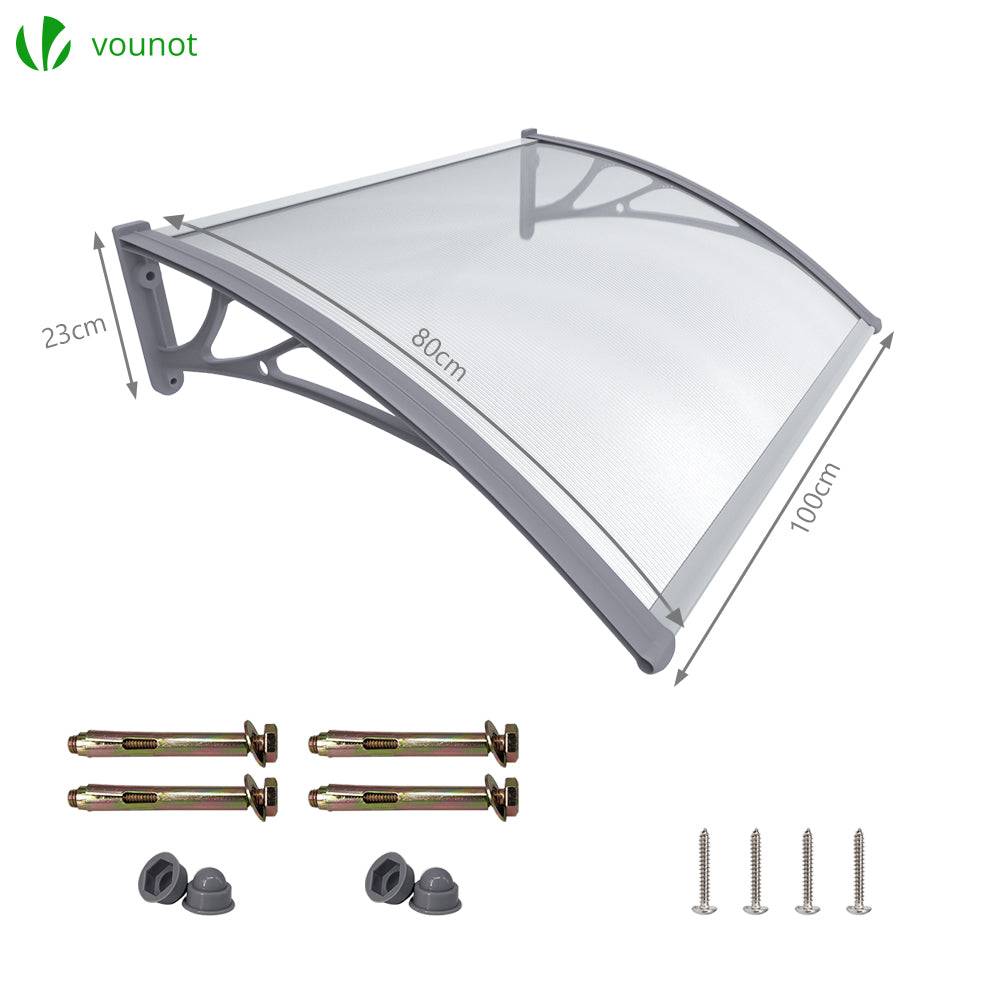 Auvent De Porte Aluminium Marquise Polycarbonate Transparent 45x160cm - Protection UV Et Pluie