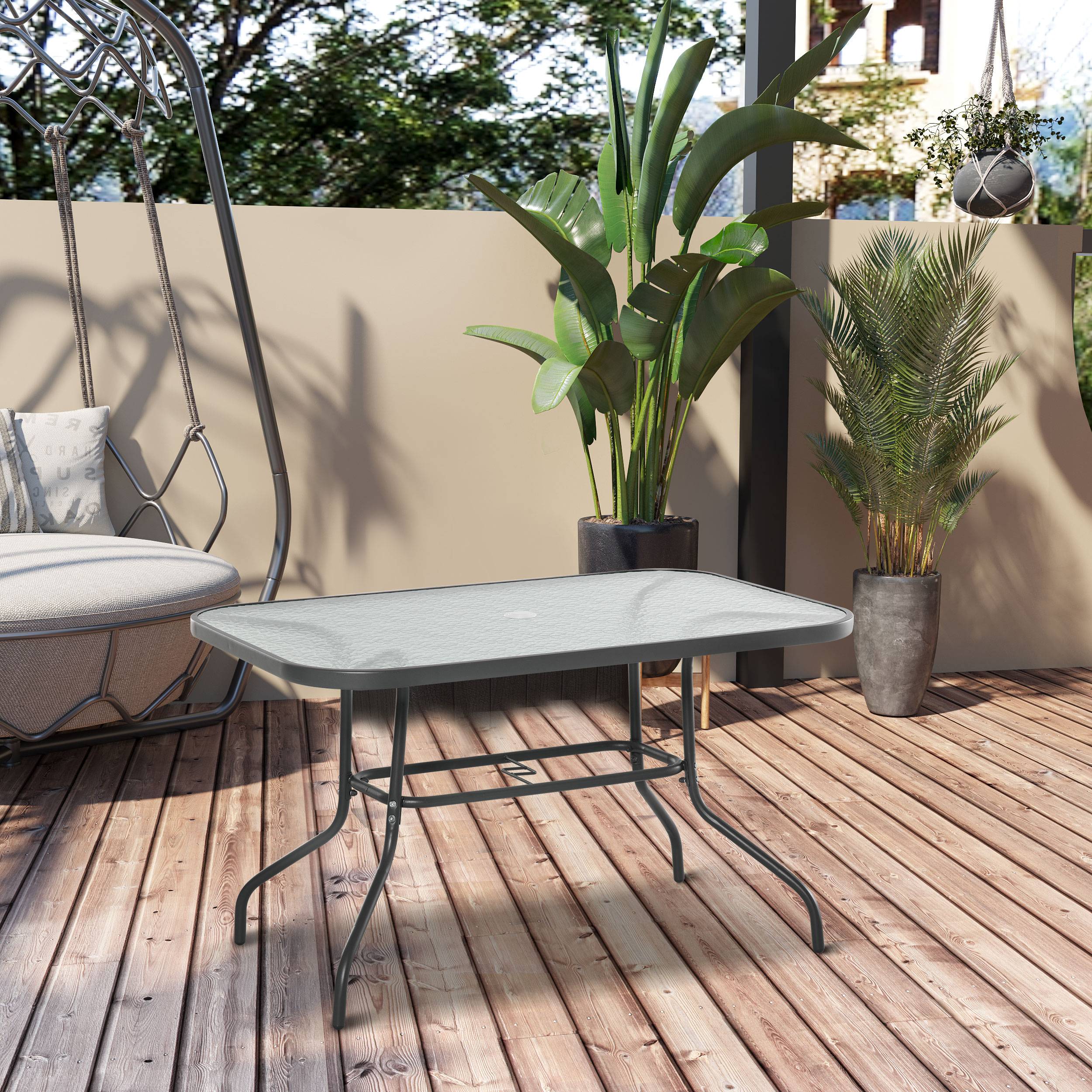 Table de Jardin rectangulaire dim. 120L X 80l x 70H cm métal époxy Gris Plateau Verre trempé - Image 3
