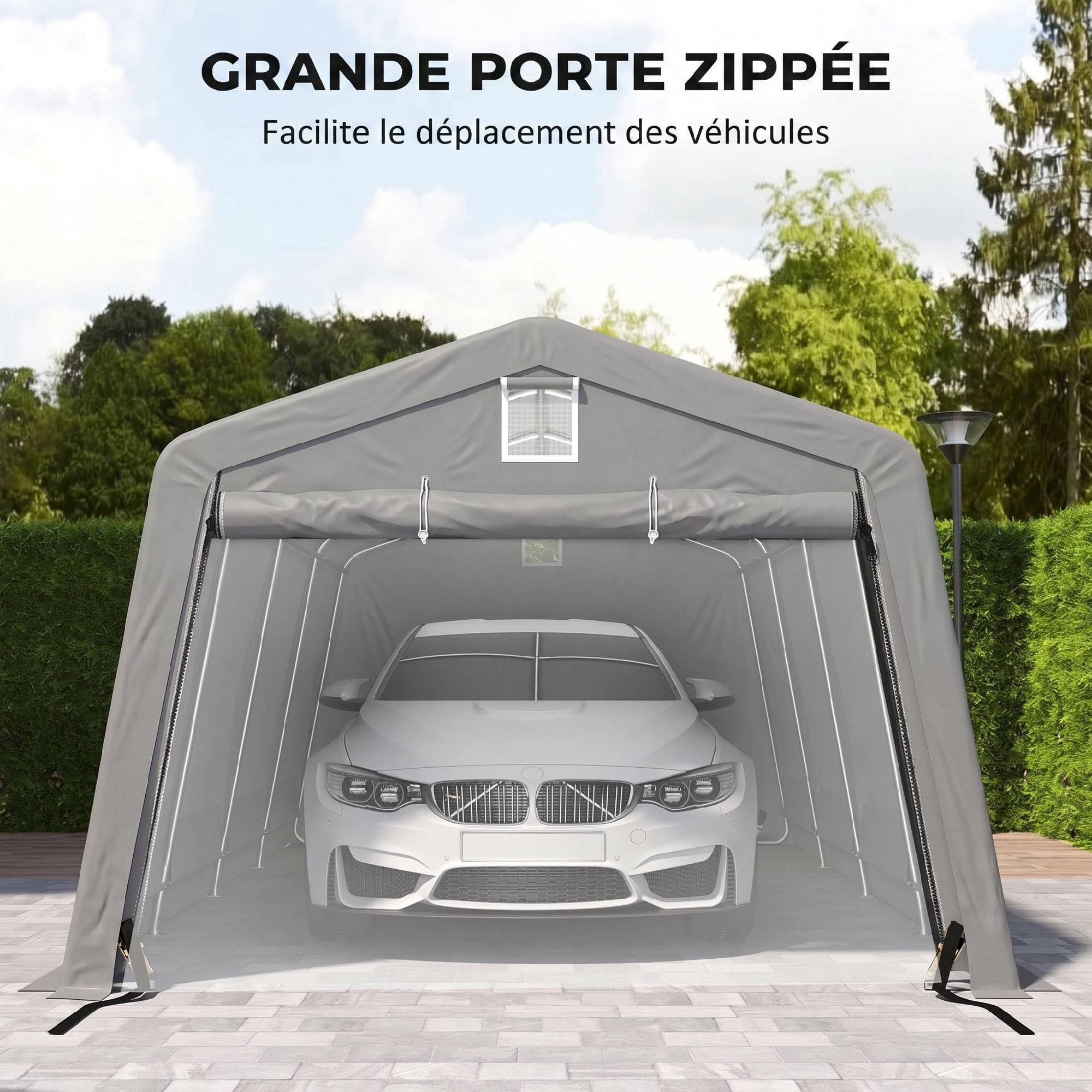 Sans Marque - Tente garage carport dim. 6,2L x 3,3l x 2,4H m acier galvanisé robuste PE haute densité 150 g/m² imperméable anti-UV - Image 8