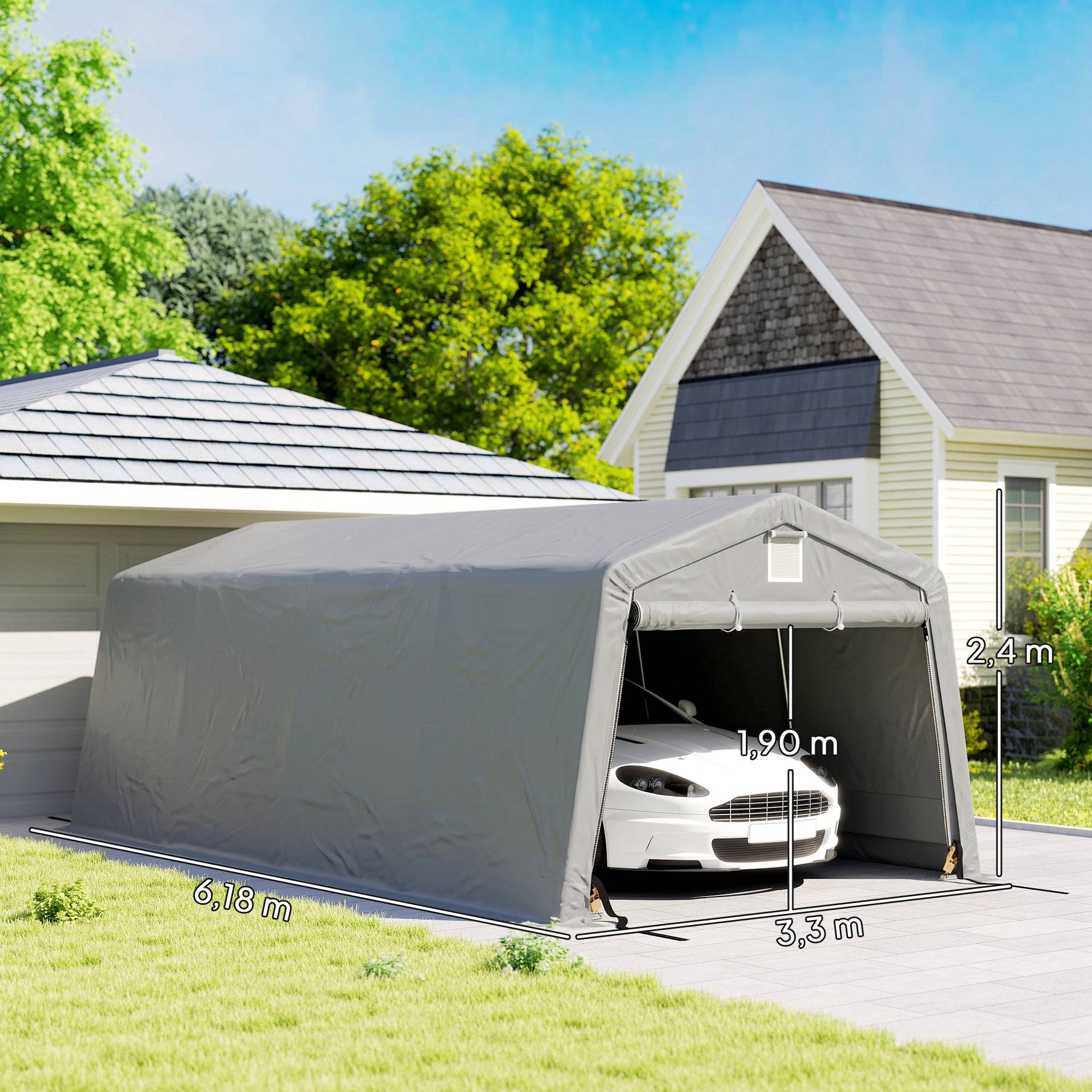 Sans Marque - Tente garage carport dim. 6,2L x 3,3l x 2,4H m acier galvanisé robuste PE haute densité 150 g/m² imperméable anti-UV - Image 5