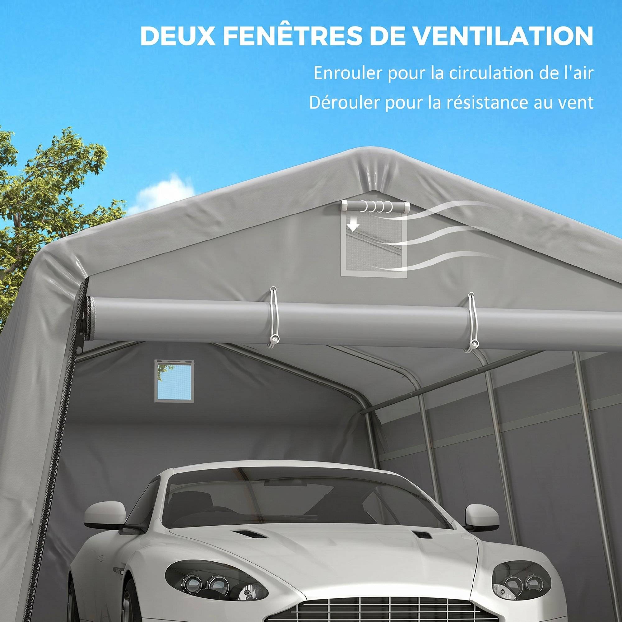 Sans Marque - Tente garage carport dim. 6,2L x 3,3l x 2,4H m acier galvanisé robuste PE haute densité 150 g/m² imperméable anti-UV - Image 9