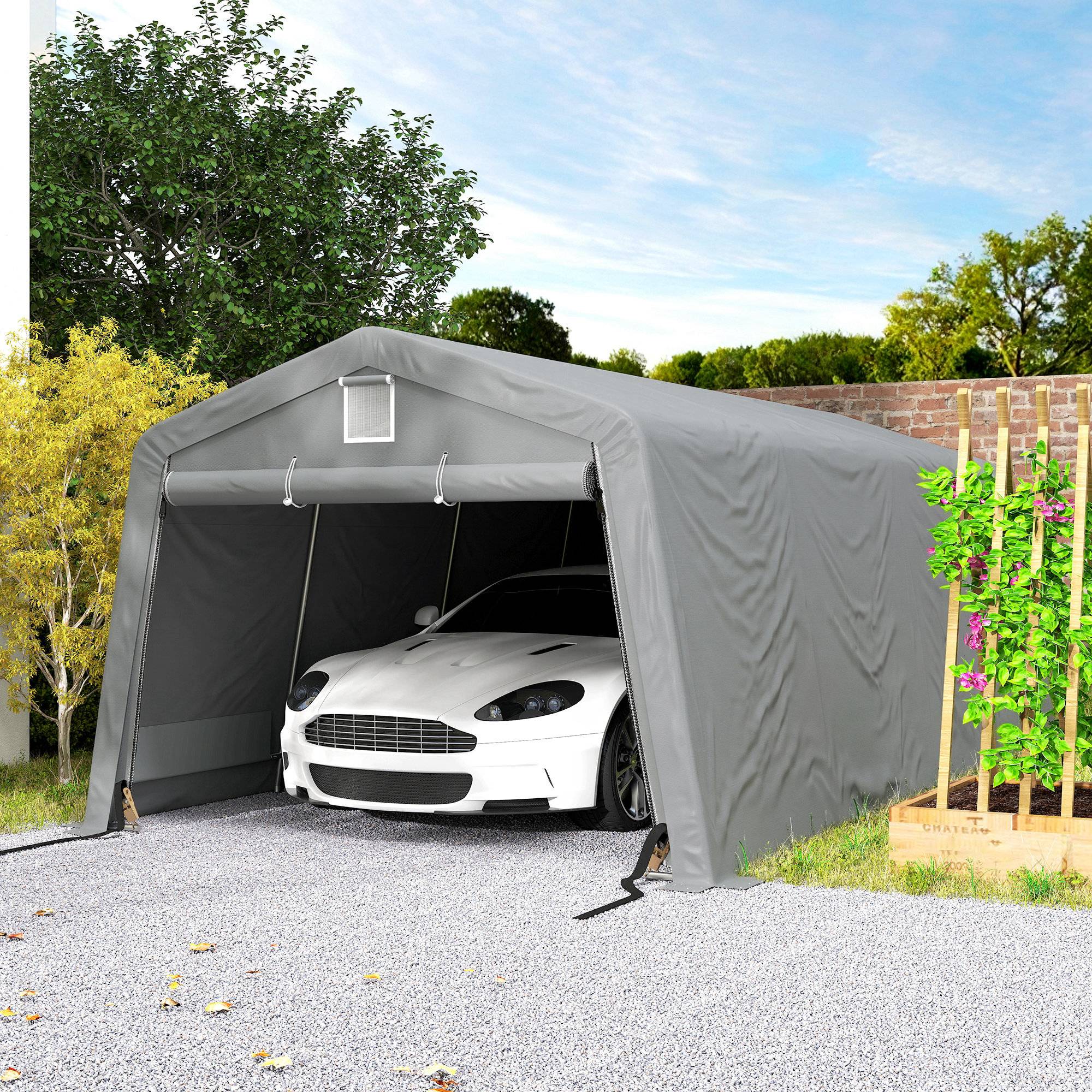 Sans Marque - Tente garage carport dim. 6,2L x 3,3l x 2,4H m acier galvanisé robuste PE haute densité 150 g/m² imperméable anti-UV - Image 4