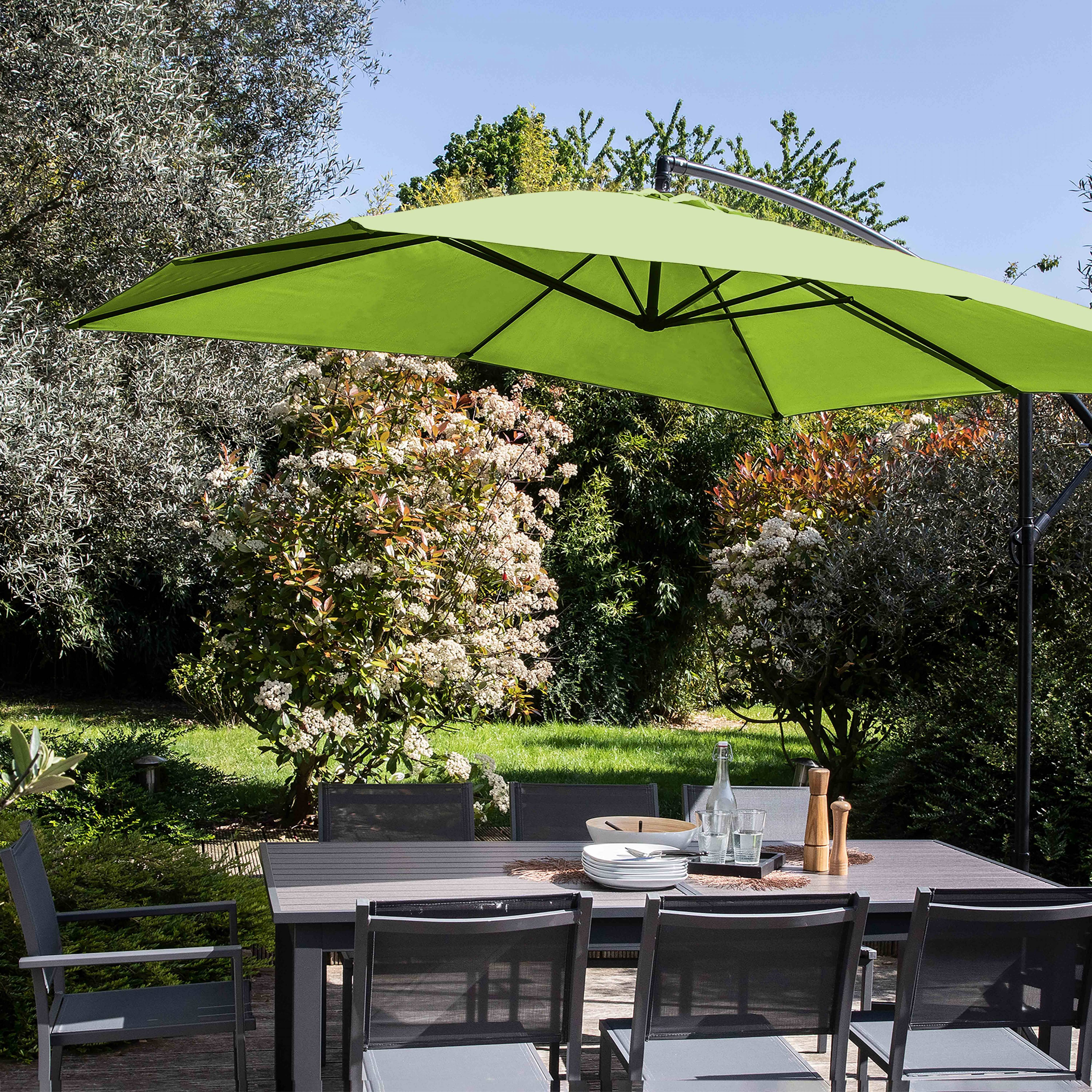 Oviala - Parasol déporté 3x3m et 4 dalles à lestées vert Genova - Oviala - Image 2