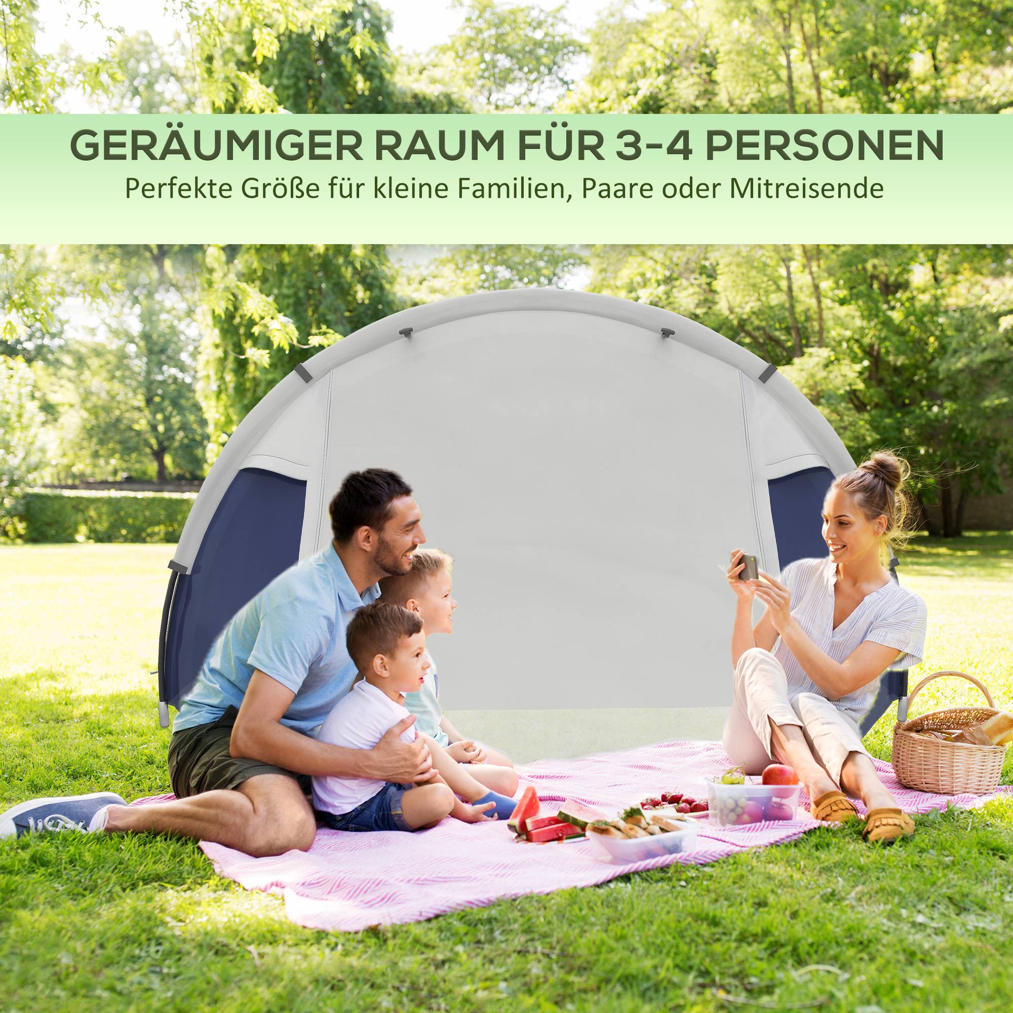 ComfortXL - Tente camping 3-4 personnes polyester fibre de verre 320 x 240 x 130 cm bleue imperméable randonnée famille - Image 4