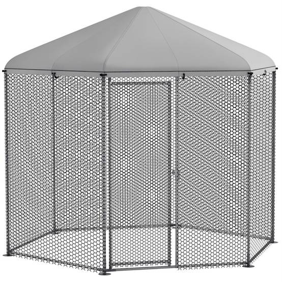 Enclos poulailler extérieur 5 m² parc grillagé dim. 2,8L x 2,45l x 2,46H - espace couvert - 5/8 poules - Image 1