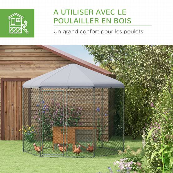 Enclos poulailler extérieur 5 m² parc grillagé dim. 2,8L x 2,45l x 2,46H - espace couvert - 5/8 poules - Image 7