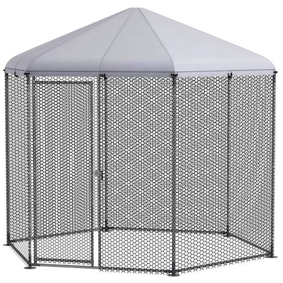 Enclos poulailler extérieur 5 m² parc grillagé dim. 2,8L x 2,45l x 2,46H - espace couvert - 5/8 poules - Image 2