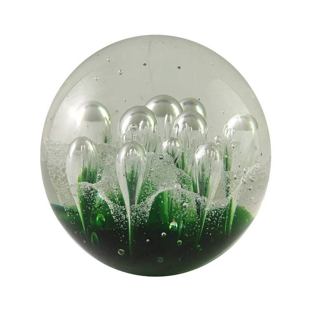 Presse papier sulfure "Gouttes" en verre vert Ø.9.5 cm Chemin de campagne - Image 1