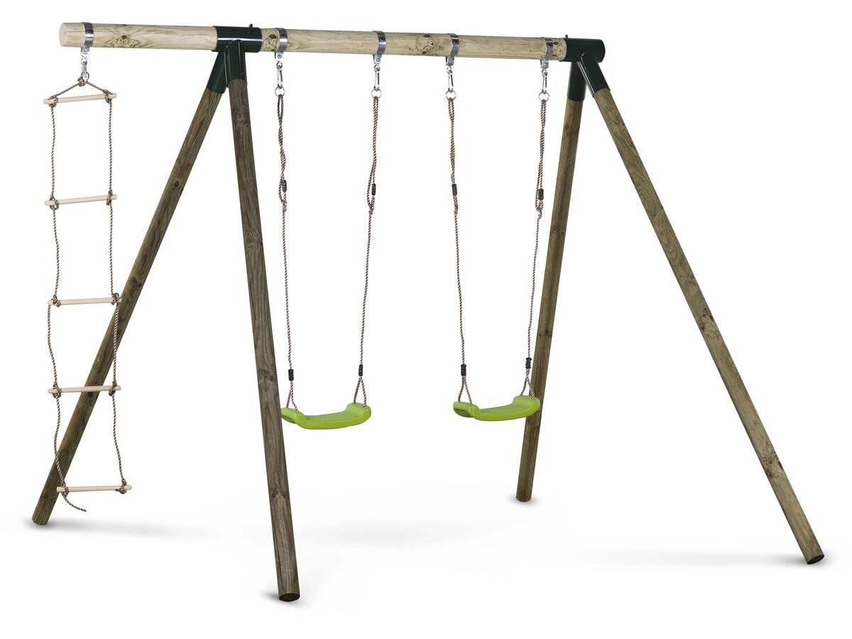 Habitat Et Jardin - Portique Bois "timo" - Avec 2 Balançoires Et 1 échelle De Corde. -habitat Et Jardin - Image 1