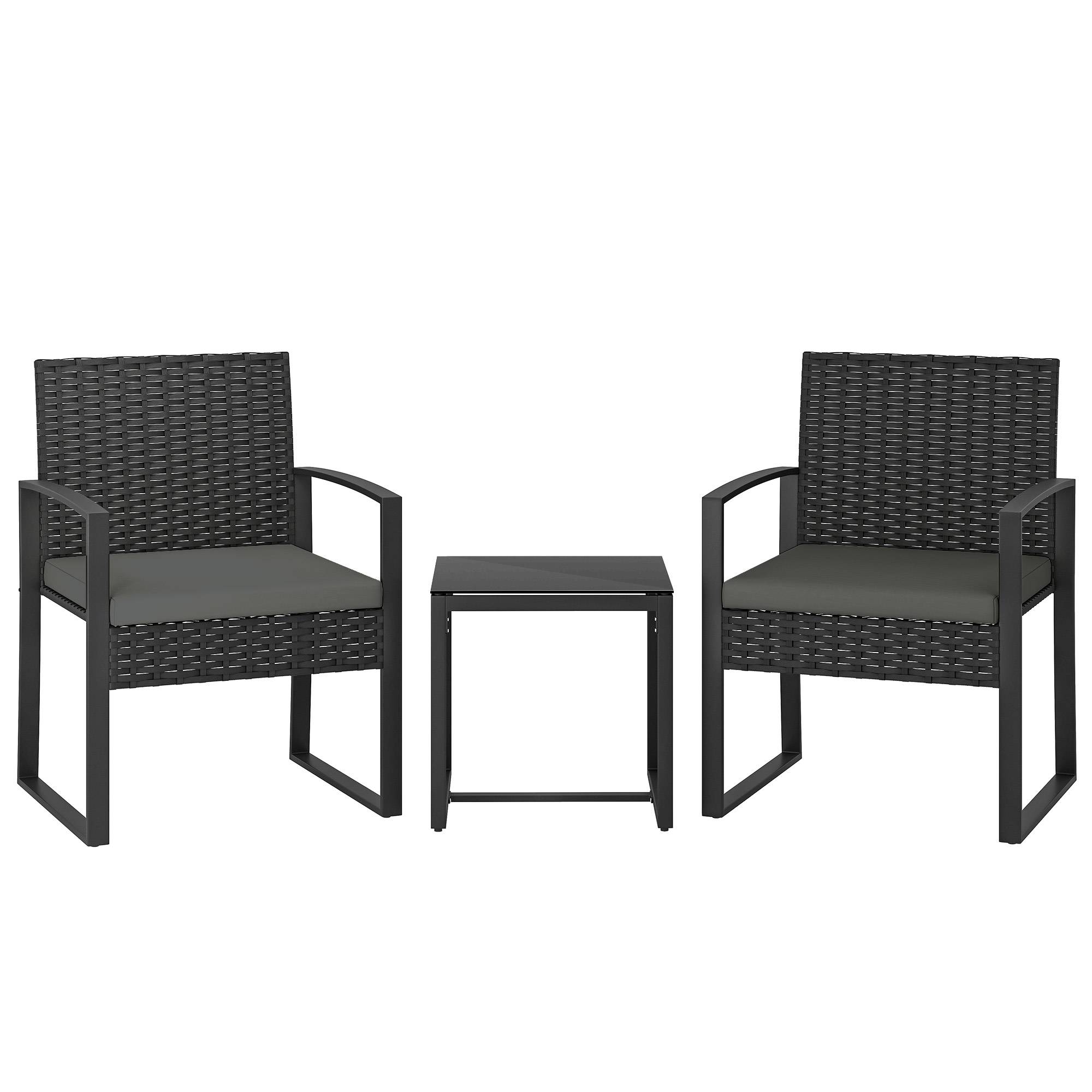 Maison Chic - Salon de jardin extérieur en résine tressée 2 personnes, table de jardin avec 2 chaises, plateau en verre trempé, noir - Image 3