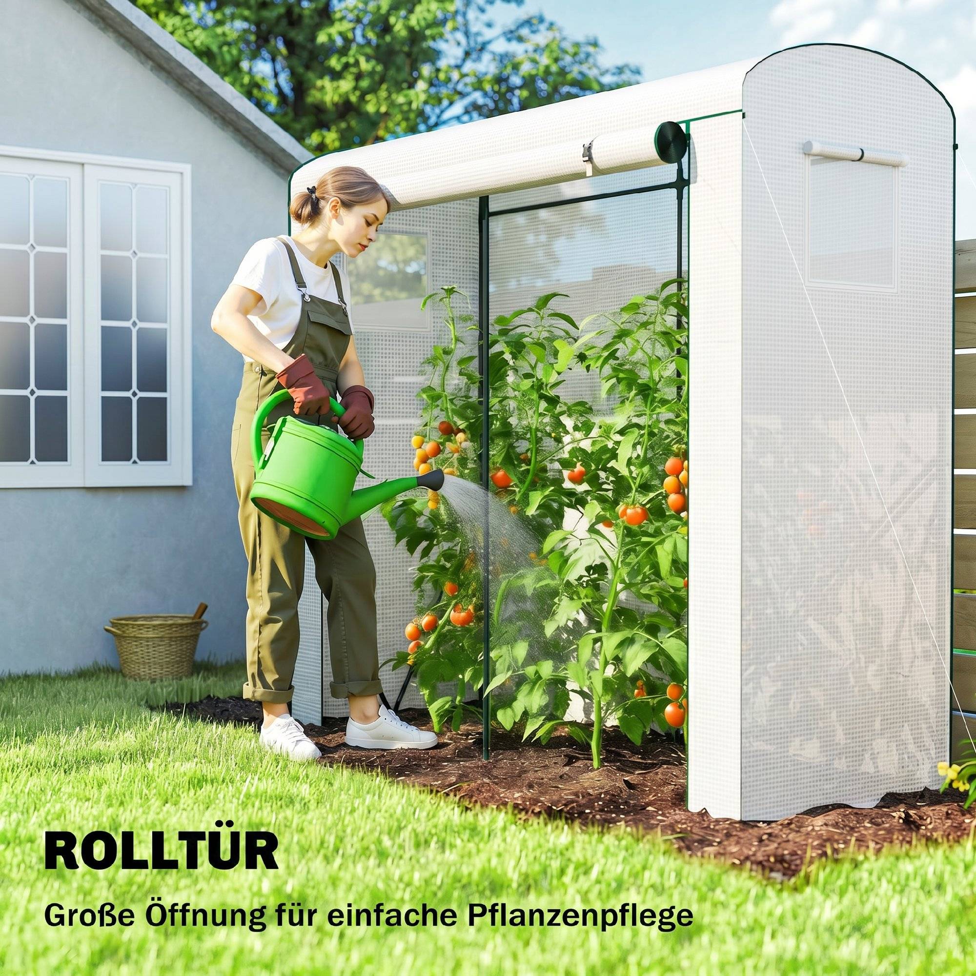 ComfortXL - Serre de jardin en acier et PE 200 x 75 x 188 cm blanche avec porte enroulable et 2 fenêtres moustiquaires - Image 6