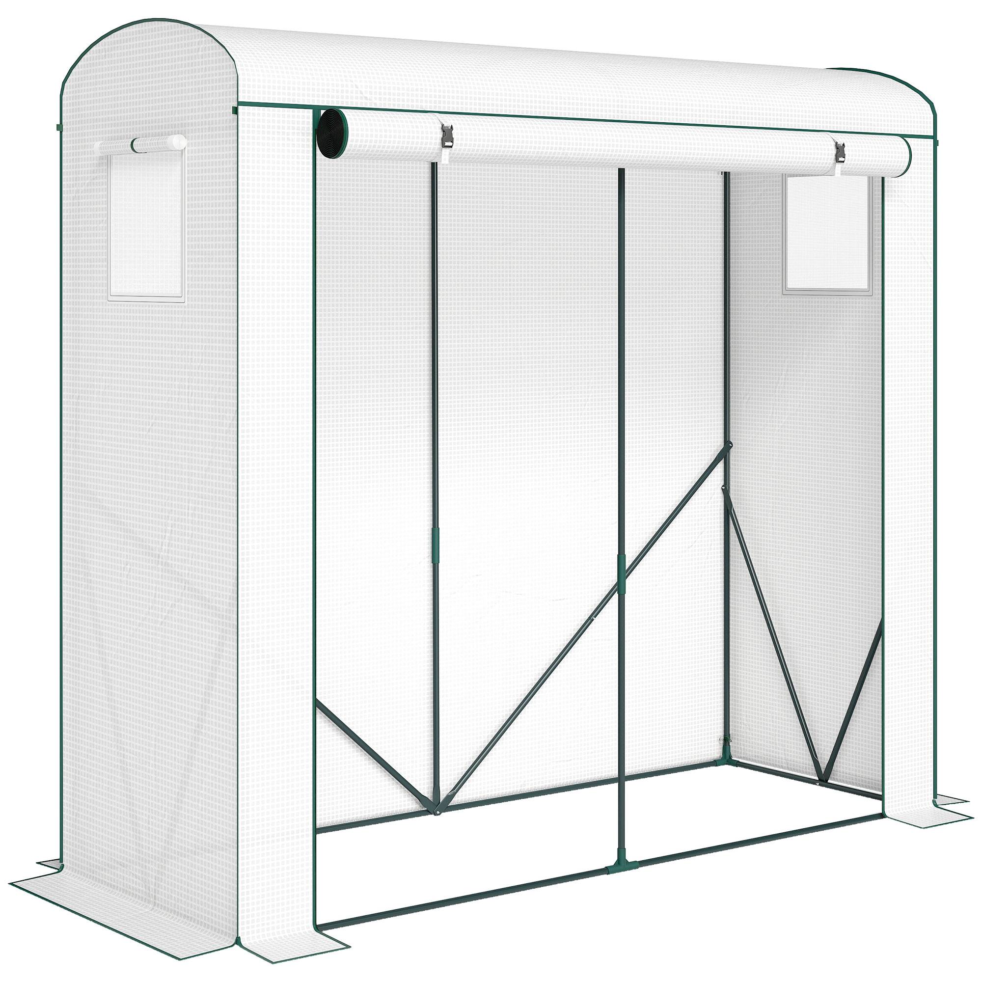 ComfortXL - Serre de jardin en acier et PE 200 x 75 x 188 cm blanche avec porte enroulable et 2 fenêtres moustiquaires - Image 10