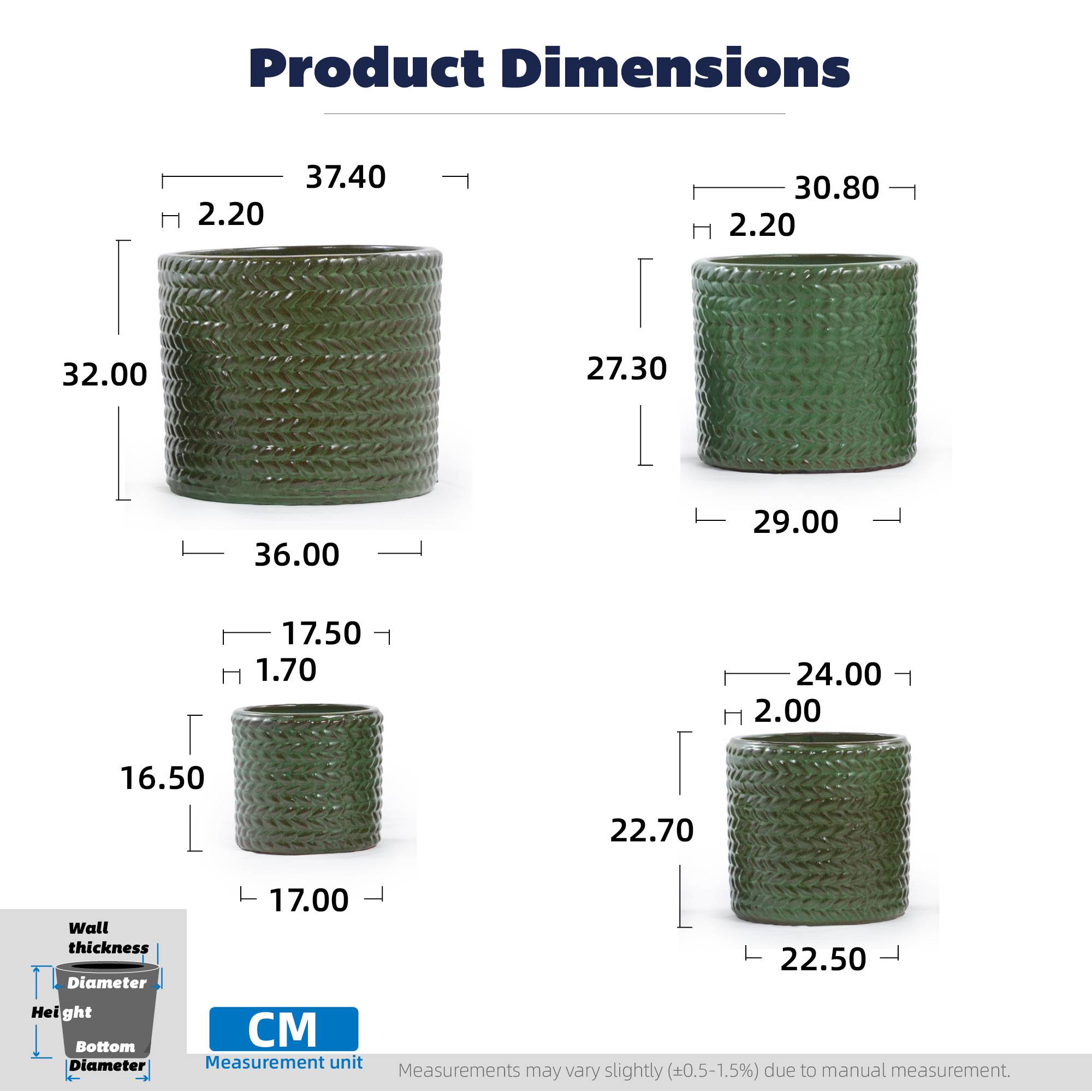 ComfortXL - Lot de 4 pots de fleurs en céramique Ø37/31/24,5/17,5 cm vert olive extérieur avec drainage - ComfortXL Outdoor Living - Image 3