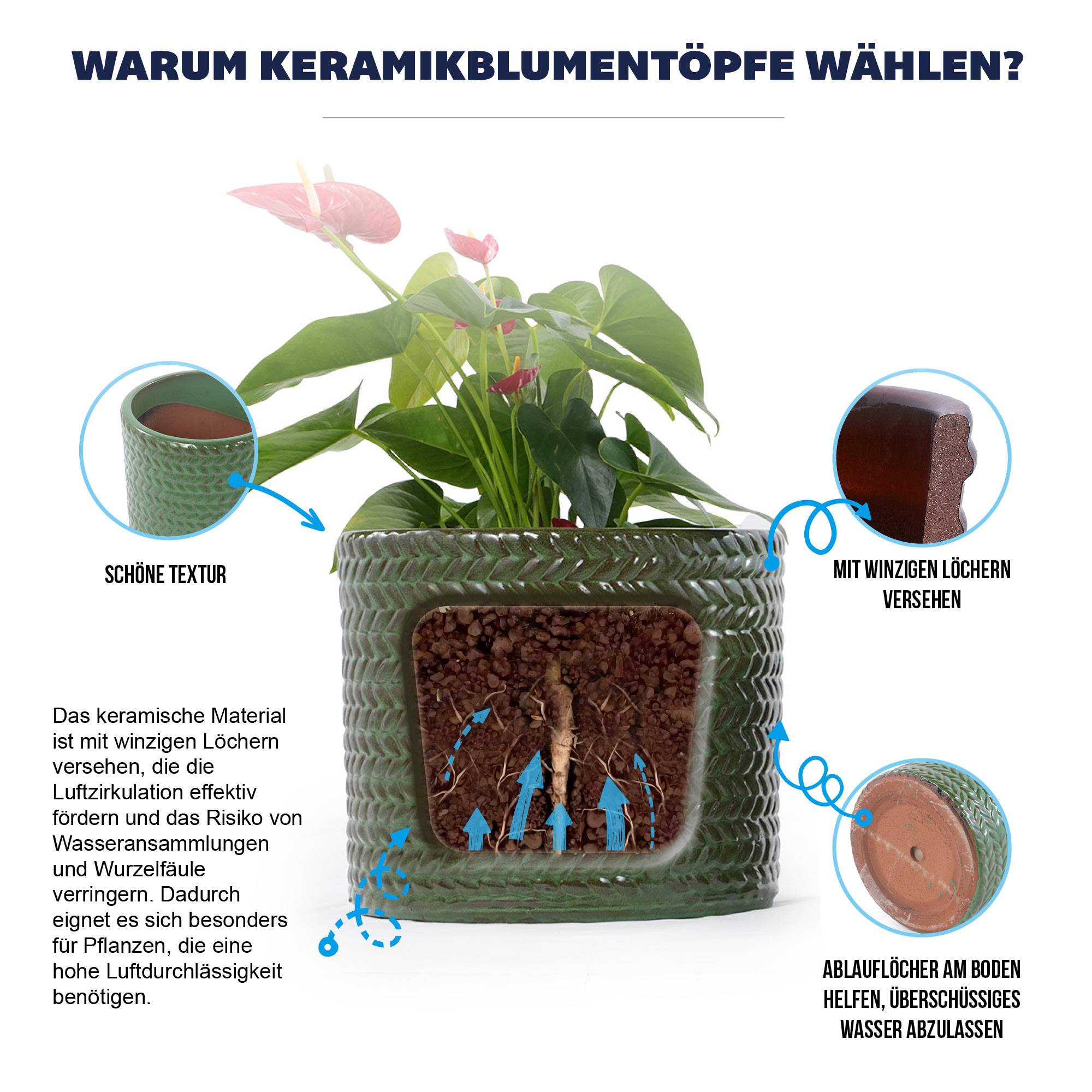 ComfortXL - Lot de 4 pots de fleurs en céramique Ø37/31/24,5/17,5 cm vert olive extérieur avec drainage - ComfortXL Outdoor Living - Image 7