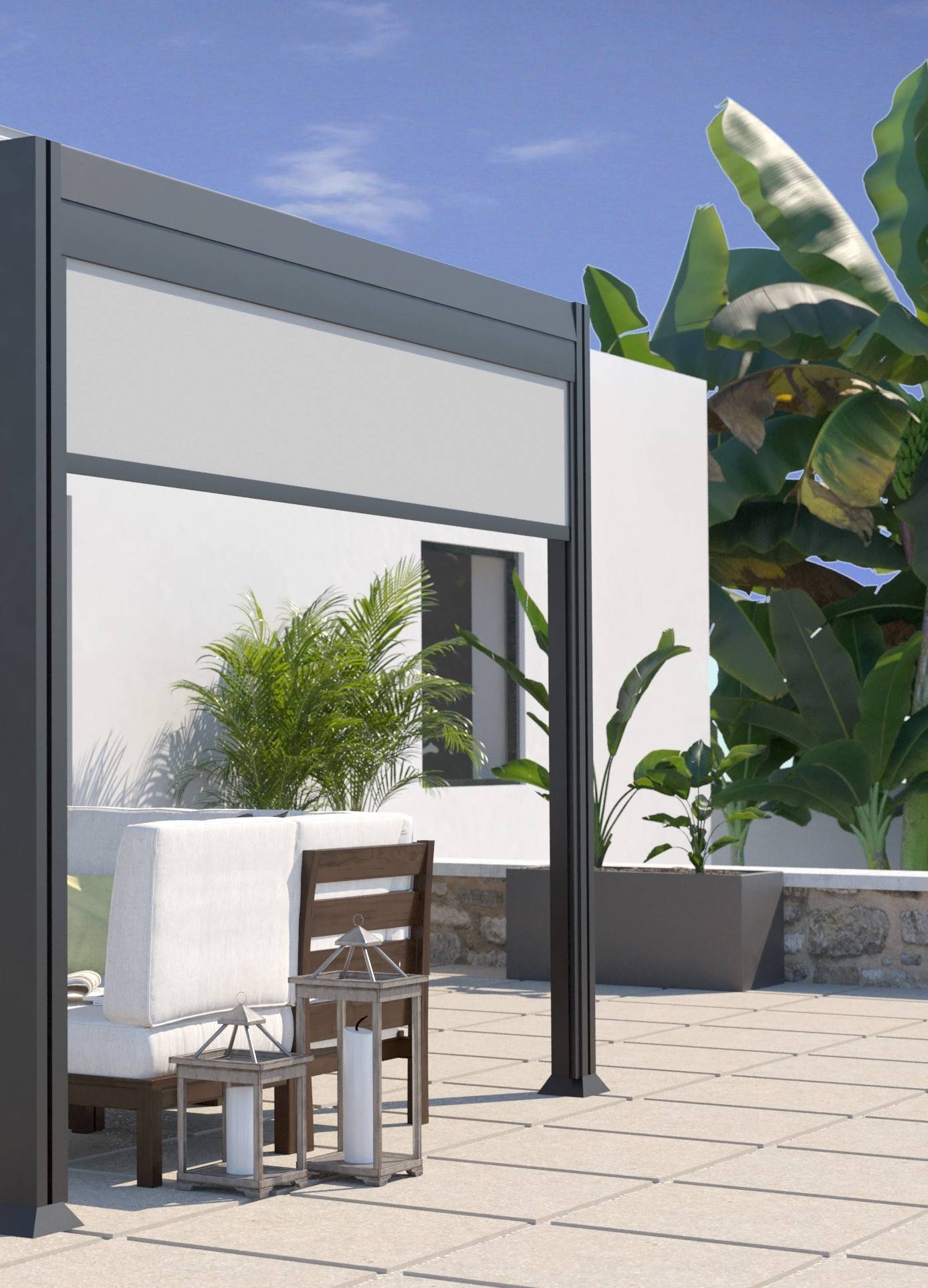 Couleurs du monde - Store brise-vue latéral 3m pour pergola bioclimatique autoportante  - Couleurs du Monde