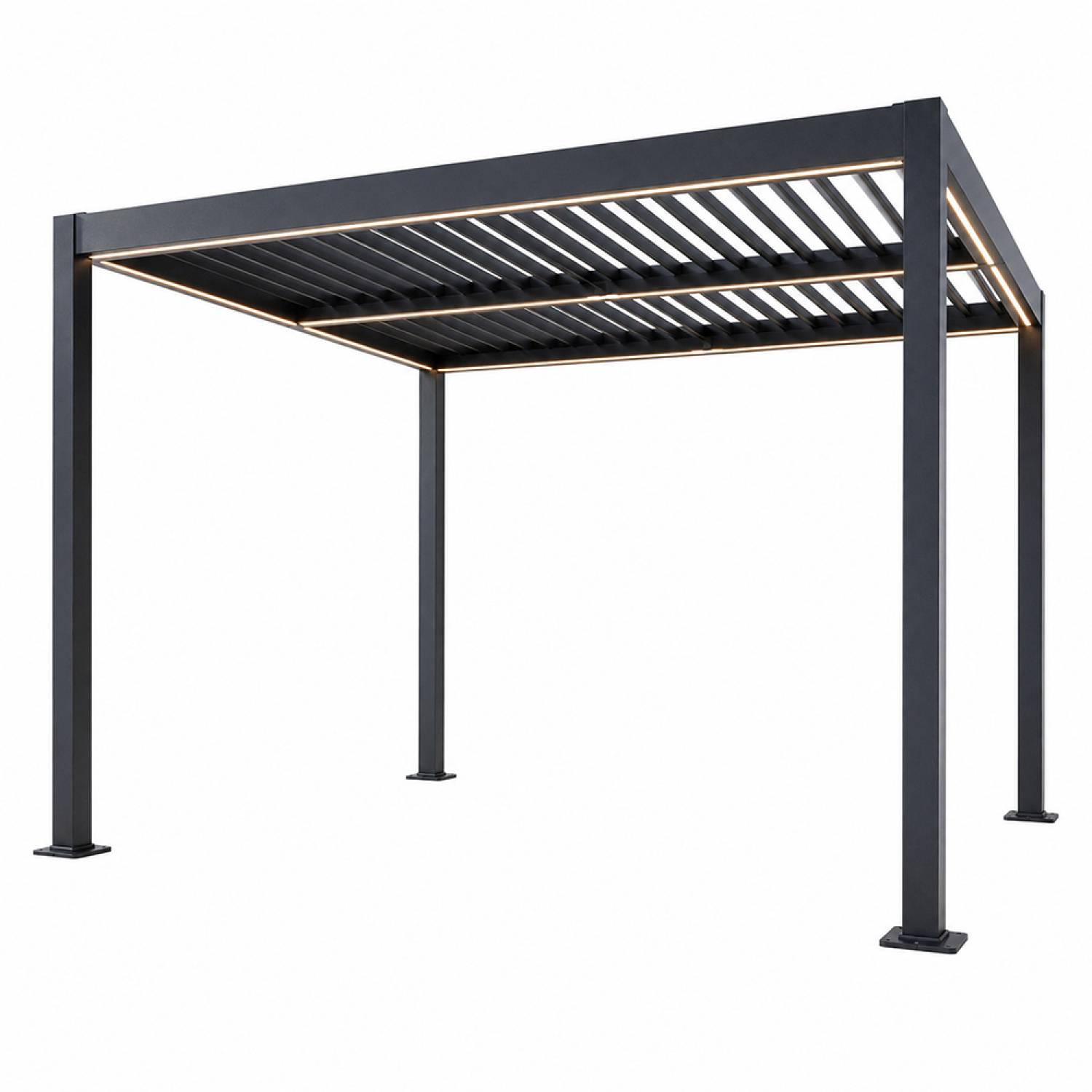 Pergola bioclimatique à LED 3x3m structure aluminium lames orientables CORFU - Image 1