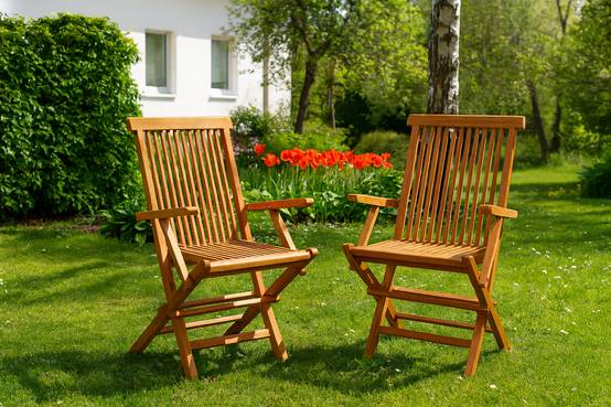 Lot de 2 fauteuils pliants jardin teck massif brut TECK - Image 2