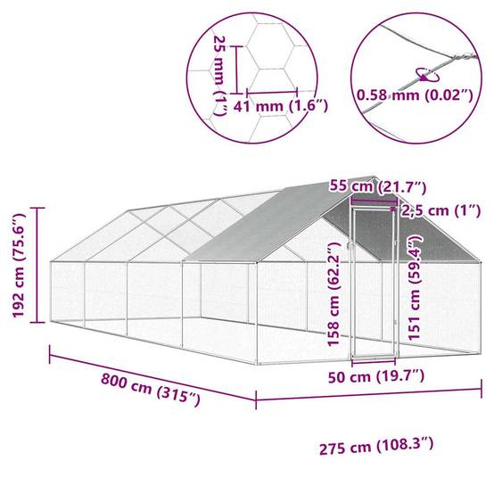 Enclos poulailler géant 8x2.75m en acier galvanisé et bâche de protection – ComfortXL Outdoor Living - Image 6