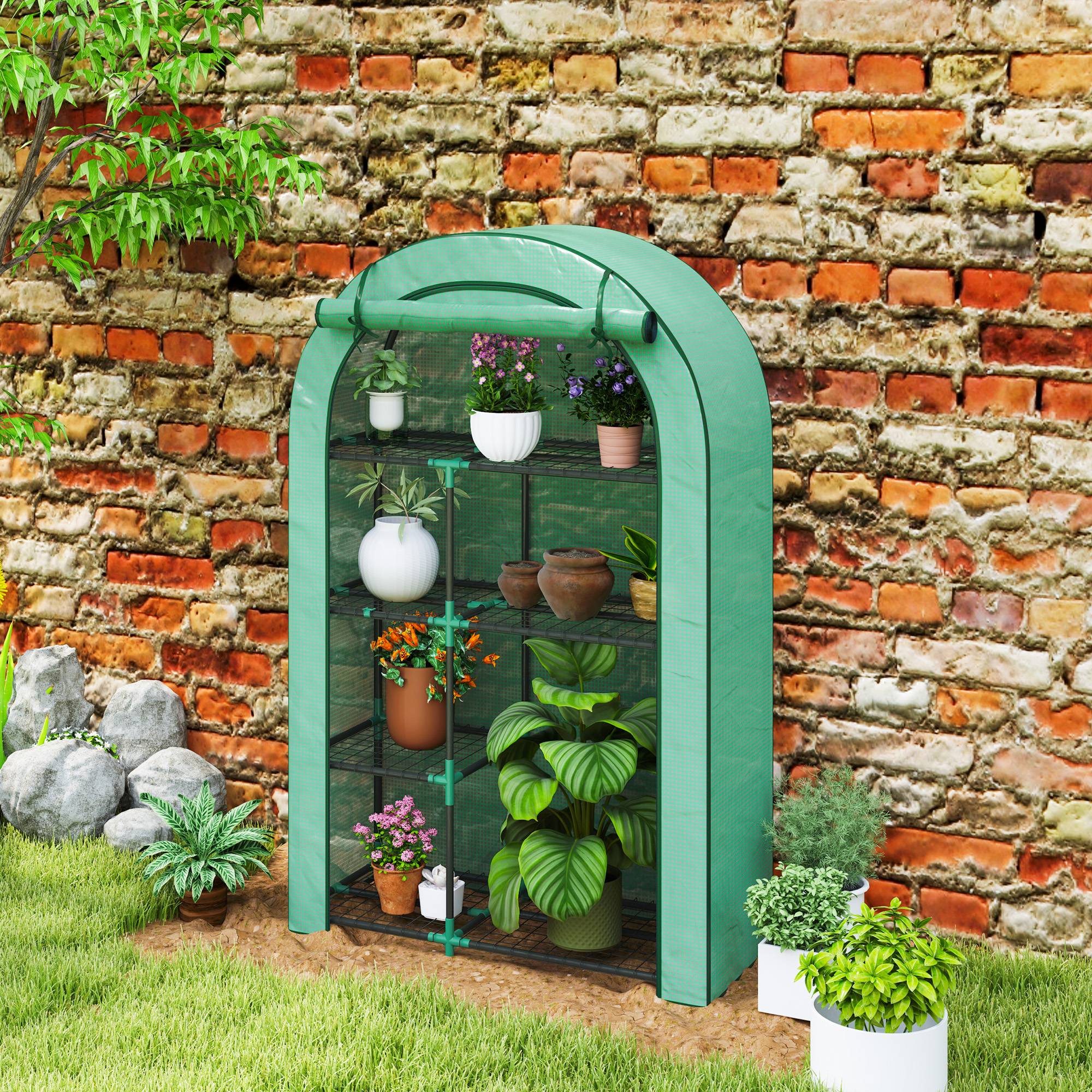 Mini serre jardin acier 4 niveaux protection semis 100x45x160cm vert - ComfortXL Outdoor Living - Image 10